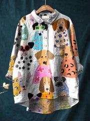 π₯ Linen Shirt Sale: Buy 2 Get 1 FREE β Code: 3FREE | Women's Colorful Fun Cartoon Puppy Print Casual Cotton And Linen Shirt