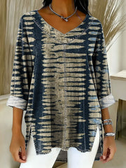 Women's Geometry Color Splicing Gradient Art Casual Washed Denim Top