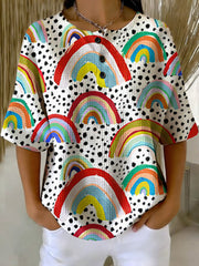 Women's Vintage Pattern Printed Casual Cotton Waffle Knit Sweatshirt