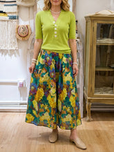 Cozy & Casual Knitted Top And Cotton Artistic-print Skirt Two-piece Set