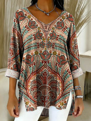 Women's Retro Gradient Ethnic Art Patterns Casual Washed Denim Top