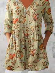 Women's Elegant Floral Pattern V neck Top