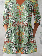 Women's Classic Retro V Neck Floral Pattern Top