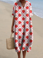 Lovely Strawberry And Floral Pattern Printed Women's Flowy Dress