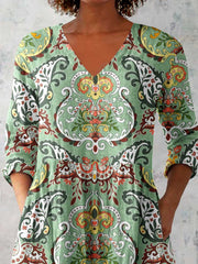 Women's Classic Retro V Neck Floral Pattern Top