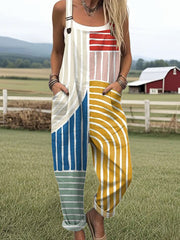 Women's Vintage Abstract Geometric Art Print Casual Wide Leg Jumpsuit