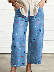 Women's Valentine's Day Heart Art Print Casual Trousers With Pockets