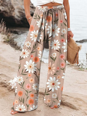 Women's Vintage Flowers Art Printed Cotton And Linen Casual Pants