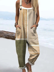 Women's Abstract Geometric Line Pattern Art Print Casual Wide Leg Jumpsuit