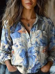 Women's Vintage Floral Art Print Casual Long Sleeve Comfortable Cotton Shirt