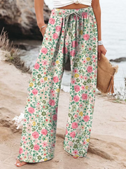 Women's Vintage Flowers Art Printed Cotton And Linen Casual Pants