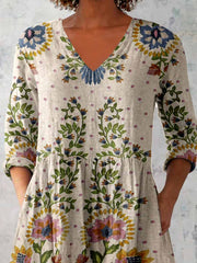 Women's Elegant Floral Print V-Neck Top