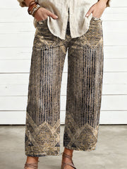 Women's Vintage Geometric Art Print Casual Trousers With Pockets