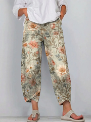 Women's Vintage Floral Pattern Art Print Casual Denim Pants