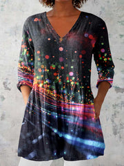 Women's Art Color Dot Print V-Neck Top