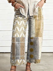 Women's Vintage Geometric Art Print Casual Trousers With Pockets