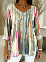 Women's Retro Gradient Ethnic Art Patterns Casual Washed Denim Top