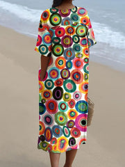 Women's Retro Minimalist  Abstract  Art Print Flowy Dress