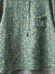 Women's Vintage Floral Art Print Casual Cotton And Linen Shirt