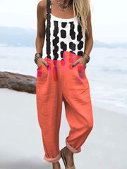 Women's  Vintage Abstract Geometric Art Print Casual Cotton Wide Leg Jumpsuit