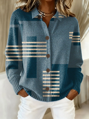 Women's Vintage Print Collared Sweater 1215