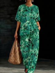 Womens Waffle Texture Green Tie Dye Two Piece Set
