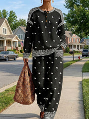 Womens Waffle Texture Black Bandana Print Two Piece Set