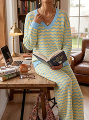 Womens Waffle Texture Wave Stripe Two Piece Set