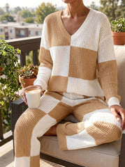 Womens Waffle Texture Checkerboard Two Piece Set