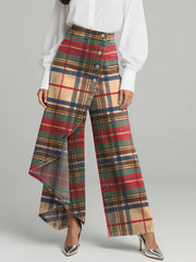 Women's Vintage Plaid Patterns Print High-waisted Relaxed Fit Wide-leg Jeans With A Stylish Design