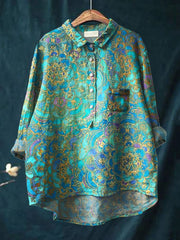 Women's Retro  Art Print Casual Cotton And Linen Shirt
