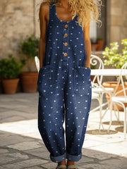 🔥Buy 2 Get 1 FREE – Code: 3FREE | Women's Dots Art Print Casual Denim Jumpsuit