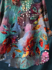 Abstrct  leaves Art Print Casual Cotton And Linen Shirt