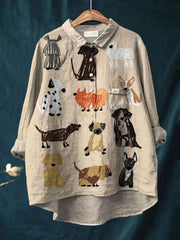 Women's  Dog Art Print Casual Cotton And Linen Shirt