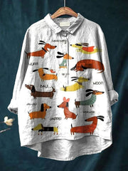 Women's  Dog Print Casual Cotton And Linen Shirt