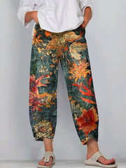 Women's Vintage Floral Pattern Art Print Casual  Denim Pants