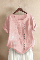 Floral Print Crew Neck Short Sleeves T-shirt