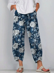 Women's Vintage Floral Pattern Art Print Casual  Denim Pants