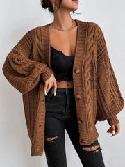 Loose Sweater Coat Autumn and Winter Twist Solid Color V-neck Cardigan