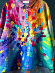 Women's Colorful Art Print Casual Cotton And Linen Shirt