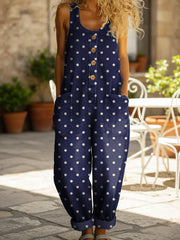 🔥Buy 2 Get 1 FREE – Code: 3FREE | Women's Vintage Cute Polka Dots Print Casual Denim Jumpsuit
