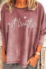 Alphabet Print Crew Neck Long Sleeves Shirts & Tops