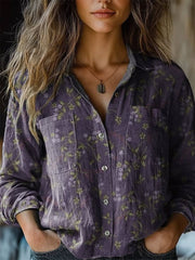 Women's Retro Folk Floral Art Patterns Long Sleeve Comfortable Cotton Shirt