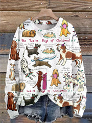 The Twelve Dogs Of Christmas  Funny Dogs Christmas Print Knit Pullover Sweater