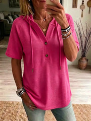 Women's Hooded Waffle Knit Short-sleeve Top