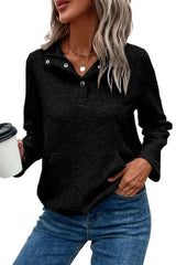 Textured Black Knit Hooded Sweatshirt