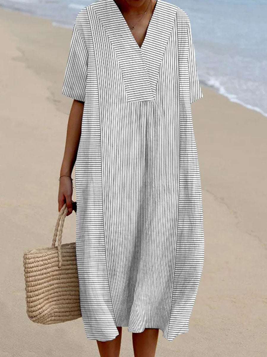 Women's Geometric Line Pattern Art Print Flowy Cotton Dress