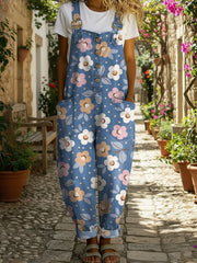 🔥Buy 2 Get 1 FREE – Code: 3FREE | Women's Flower Art Print Casual Denim Jumpsuit