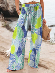 Women's Vintage Flowers Art  Printed Cotton And Linen Casual Pants