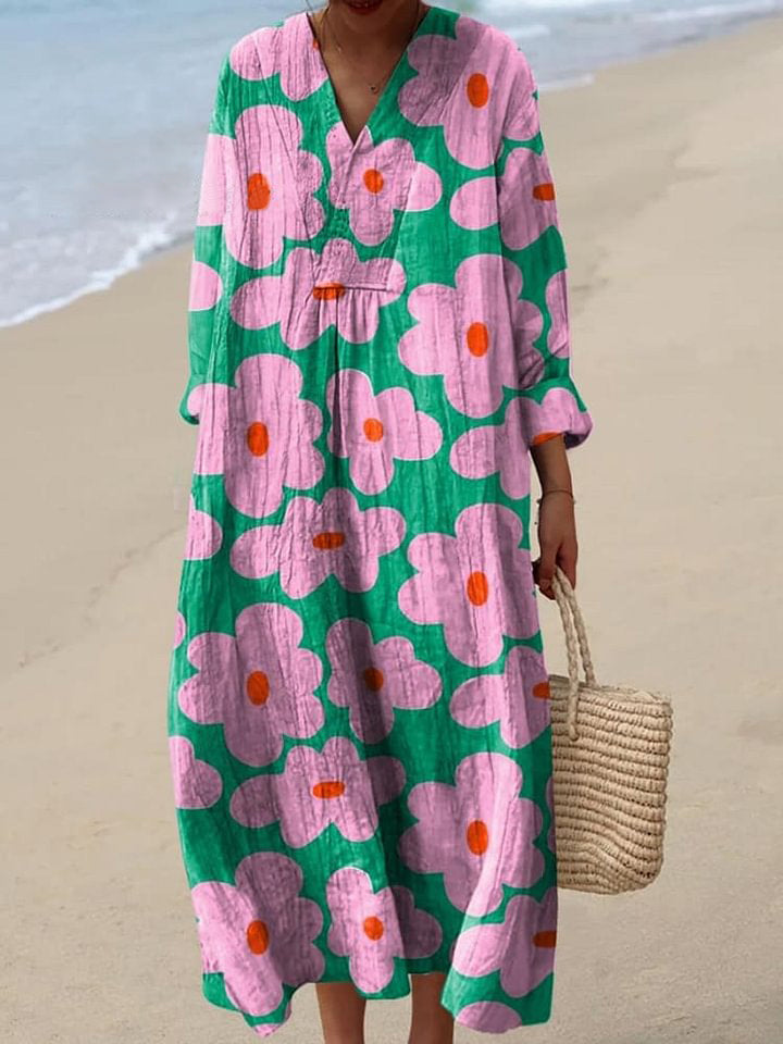 Women's Lovely Floral Art Print Flowy Dress